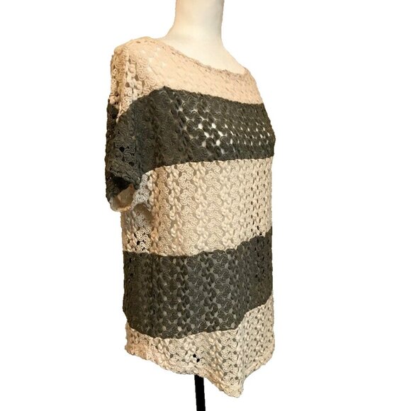 STARING AT STARS Urban Outfitters Crochet Top Size XS Cream Sage Green Striped - Picture 3 of 6